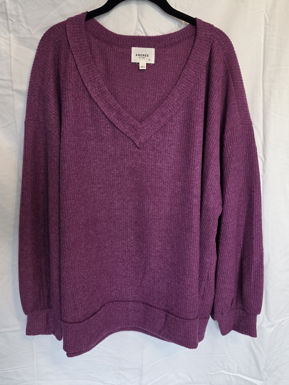 Andrée by Unit, V-Neck, Long Sleeve, Brushed Hacci Top, 3X